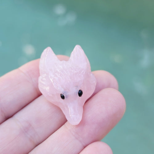 Rose Quartz Wolf Head Carvings | Wild Heart