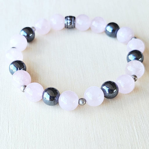 Rose Quartz & Hematite Bracelet | 8mm Beads