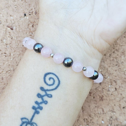 Rose Quartz & Hematite Bracelet | 8mm Beads