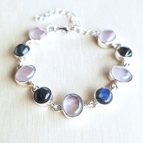 Rose Quartz & Labradorite | Sterling Silver Bracelet