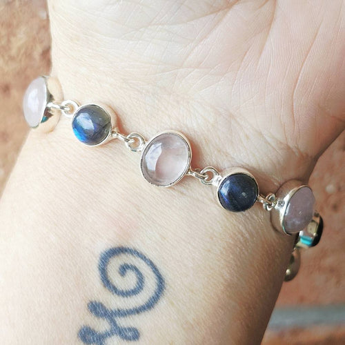 Rose Quartz & Labradorite | Sterling Silver Bracelet