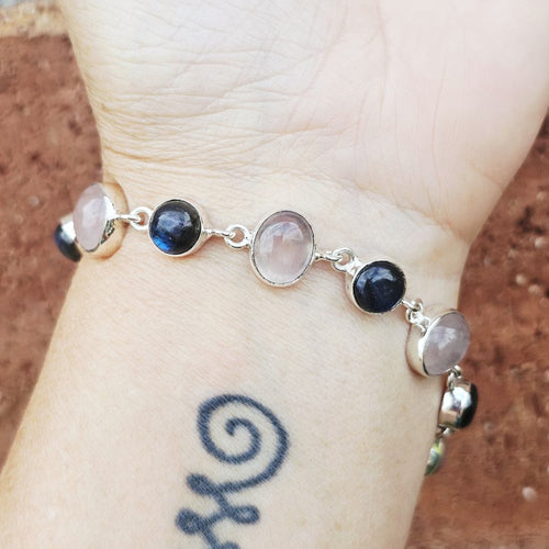 Rose Quartz & Labradorite | Sterling Silver Bracelet