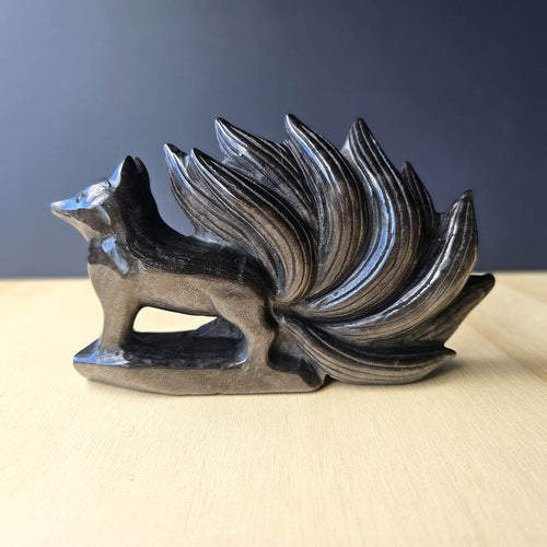 Silver Sheen Obsidian Nine Tail Fox | Overseer Of The Shadow Realm