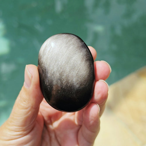 Silver Sheen Obsidian Palm Stones | Midnight Reflections