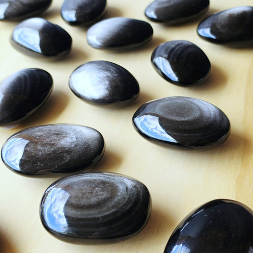 Silver Sheen Obsidian Palm Stones | Midnight Reflections