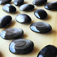 Silver Sheen Obsidian Palm Stones | Midnight Reflections