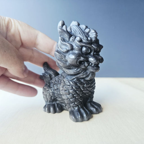Silver Sheen Obsidian Qilin | The SIlver Noble Guardian