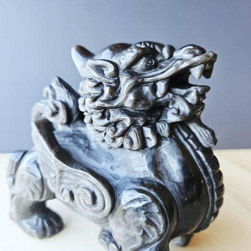 Silver Sheen Obsidian Qilin | The Silver Winged Guardian