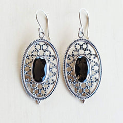 Smoky Quartz Faceted Filigree Earrings | Internal Grace