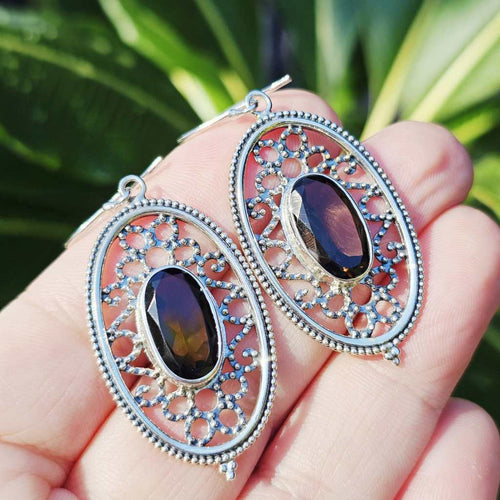 Smoky Quartz Faceted Filigree Earrings | Internal Grace