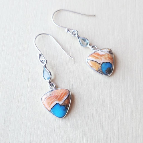 Spiny Oyster & Faceted Blue Topaz Earrings | Topaz Dawn