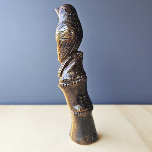 Tigers Eye Perched Bird Carving | Golden Perch