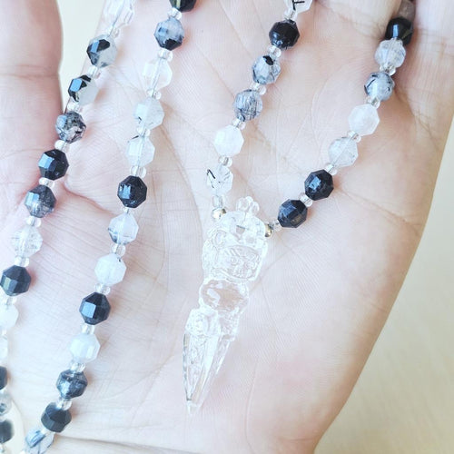 Tourmalinated Quartz Phurba Necklace | Sacred Alignment