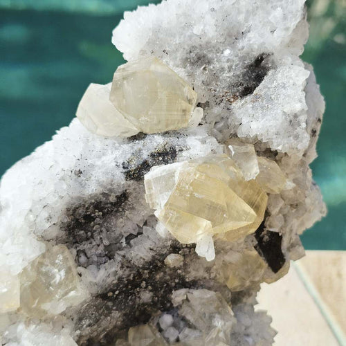 Dodecahedral Calcite on Quartz Specimen | Fujian Province