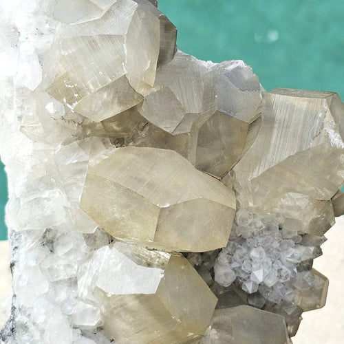 Dodecahedral Yellow Calcite On Quartz Specimen | Fujian Province