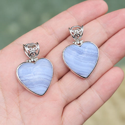 Blue Lace Agate Heart Pendant | Soothing Vibes
