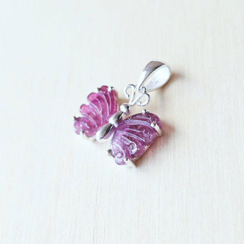 Pink Tourmaline Butterfly Pendant | Heart Wings