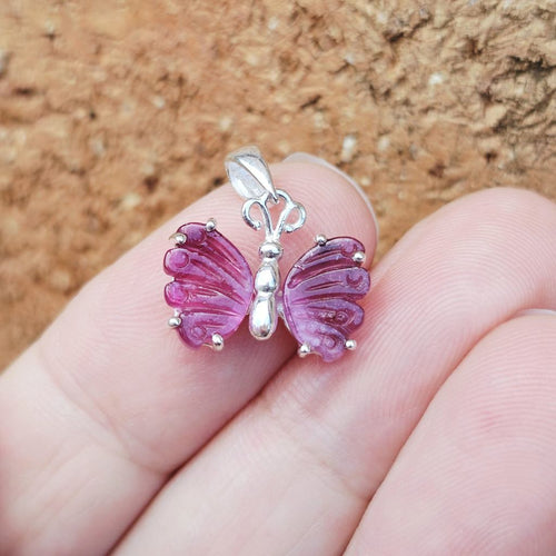 Pink Tourmaline Butterfly Pendant | Heart Wings