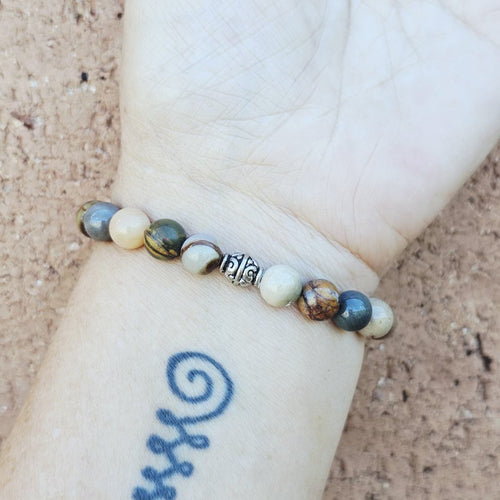 Handmade in Australia Petrified Wood bracelet for grounding and balance.