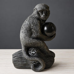 Gold Sheen Obsidian Monkey & Peach Carving