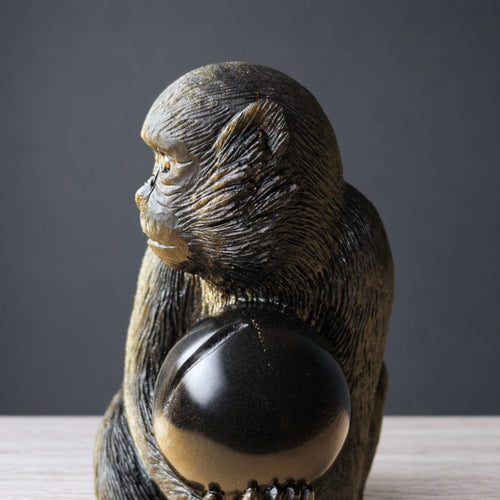 Gold Sheen Obsidian Monkey & Peach Carving
