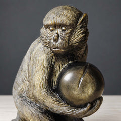 Gold Sheen Obsidian Monkey & Peach Carving