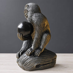 Gold Sheen Obsidian Monkey & Peach Carving