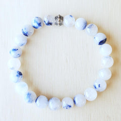Natural Dumortierite and Quartz beaded bracelet for men and women, blue gemstone energy.