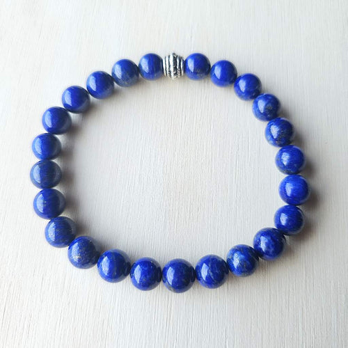 Deep blue Lapis Lazuli beaded bracelet for men and women, chakra activator.