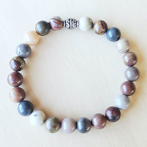 Natural Petrified Wood gemstone bracelet for men and women, stability energy.