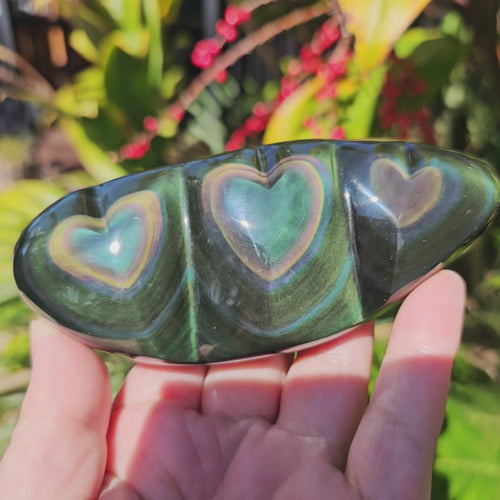Rainbow Obsidian Triple Heart | Aurora Hearts