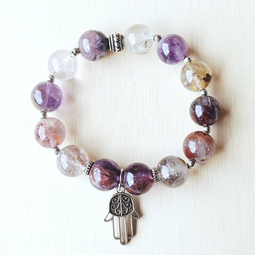 Energy amplifier Super 7 crystal bracelet 10mm for manifestation and expansion.