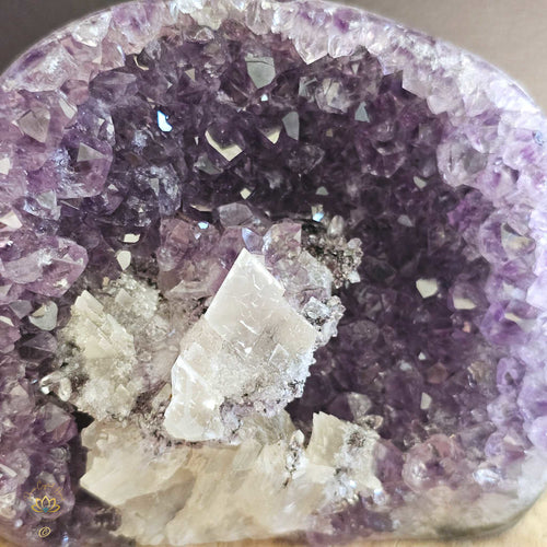 A+ Grade Amethyst With Calcite Inclusions | Cut Base Geode 850gms