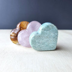 Amazonite, Golden Healer, Rose Quartz Standing Hearts | The Aligned Heart Set