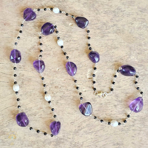 Amethyst Onyx Pearl Necklace | Trinity Of Strength