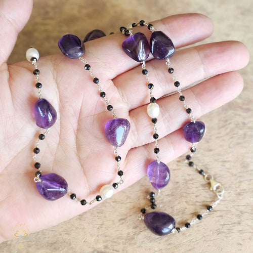 Amethyst Onyx Pearl Necklace | Trinity Of Strength