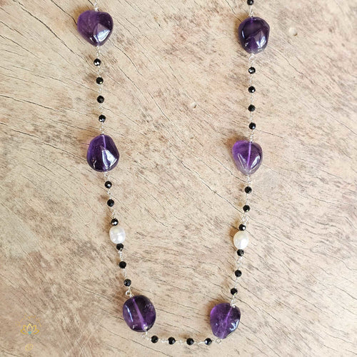 Amethyst Onyx Pearl Necklace | Trinity Of Strength