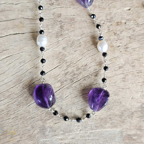 Amethyst Onyx Pearl Necklace | Trinity Of Strength