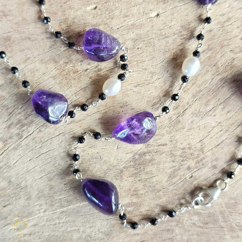 Amethyst Onyx Pearl Necklace | Trinity Of Strength