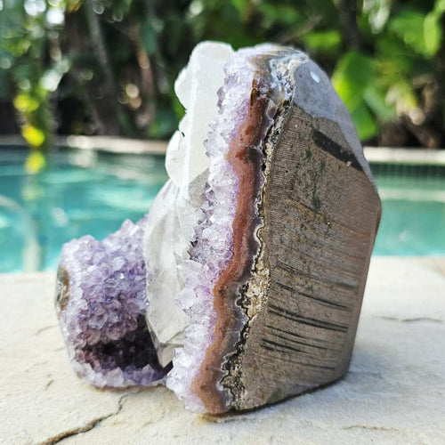 Amethyst Geode With Vertical Calcite Crystal | Uruguay