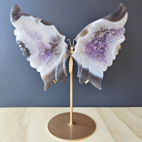 Amethyst & Agate Butterfly Wings | On Stand
