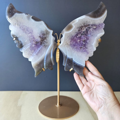 Amethyst & Agate Butterfly Wings | On Stand