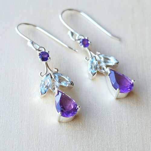 Amethyst & Blue Topaz Faceted Angel Earrings | Angelic Realm