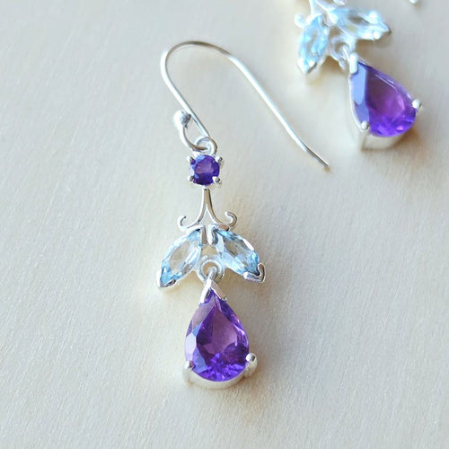 Amethyst & Blue Topaz Faceted Angel Earrings | Angelic Realm