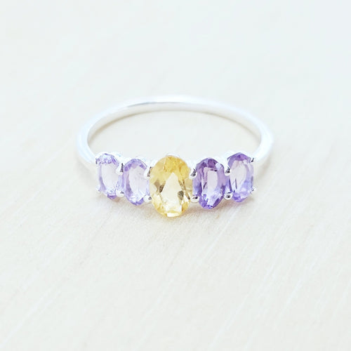 Amethyst & Citrine Faceted Ring | Dual Clarity
