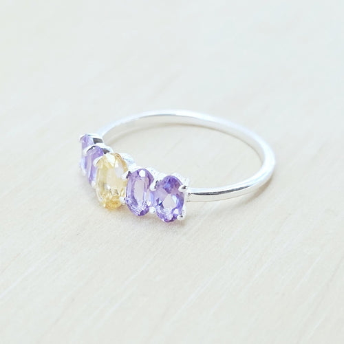 Amethyst & Citrine Faceted Ring | Dual Clarity