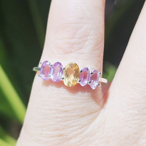 Amethyst & Citrine Faceted Ring | Dual Clarity