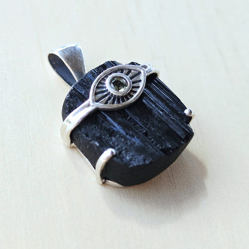 Authentic Moldavite & Black Tourmaline Pendant | Cosmic Catalyst