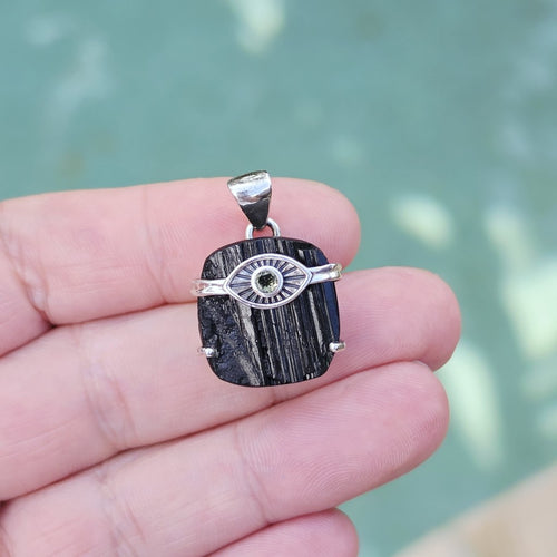 Authentic Moldavite & Black Tourmaline Pendant | Cosmic Catalyst