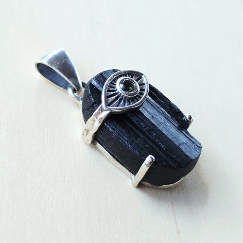 Authentic Moldavite & Black Tourmaline Pendant | The Power Pair